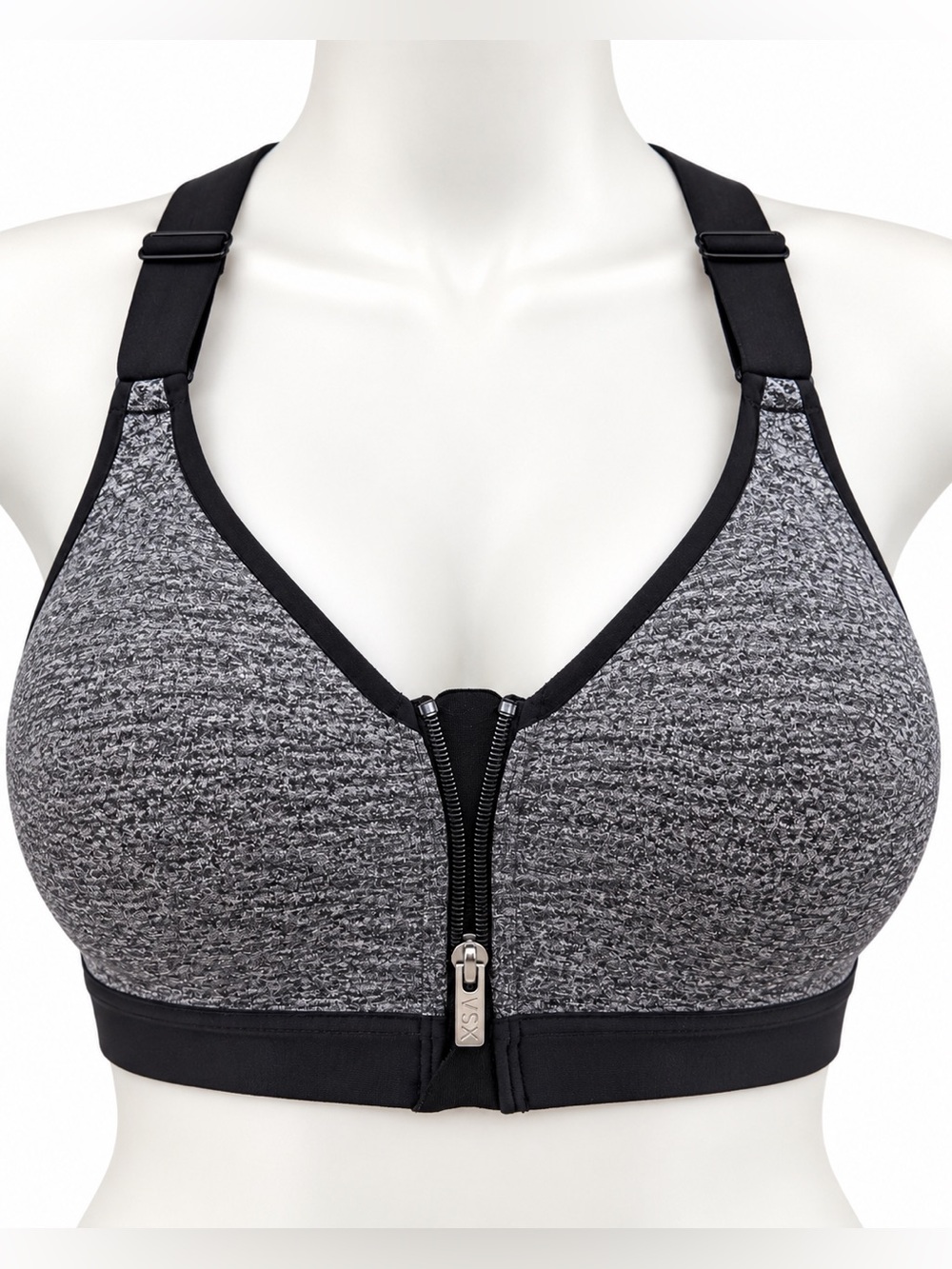 VSX Sport Victoria's Secret Heather Gray Black Front Zip Sports Bra 32DD